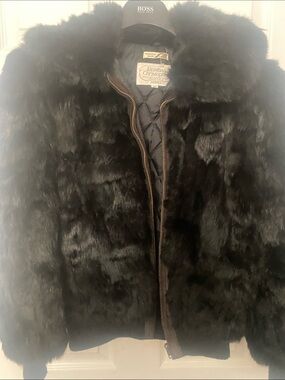 Black real rabbit fur coat
